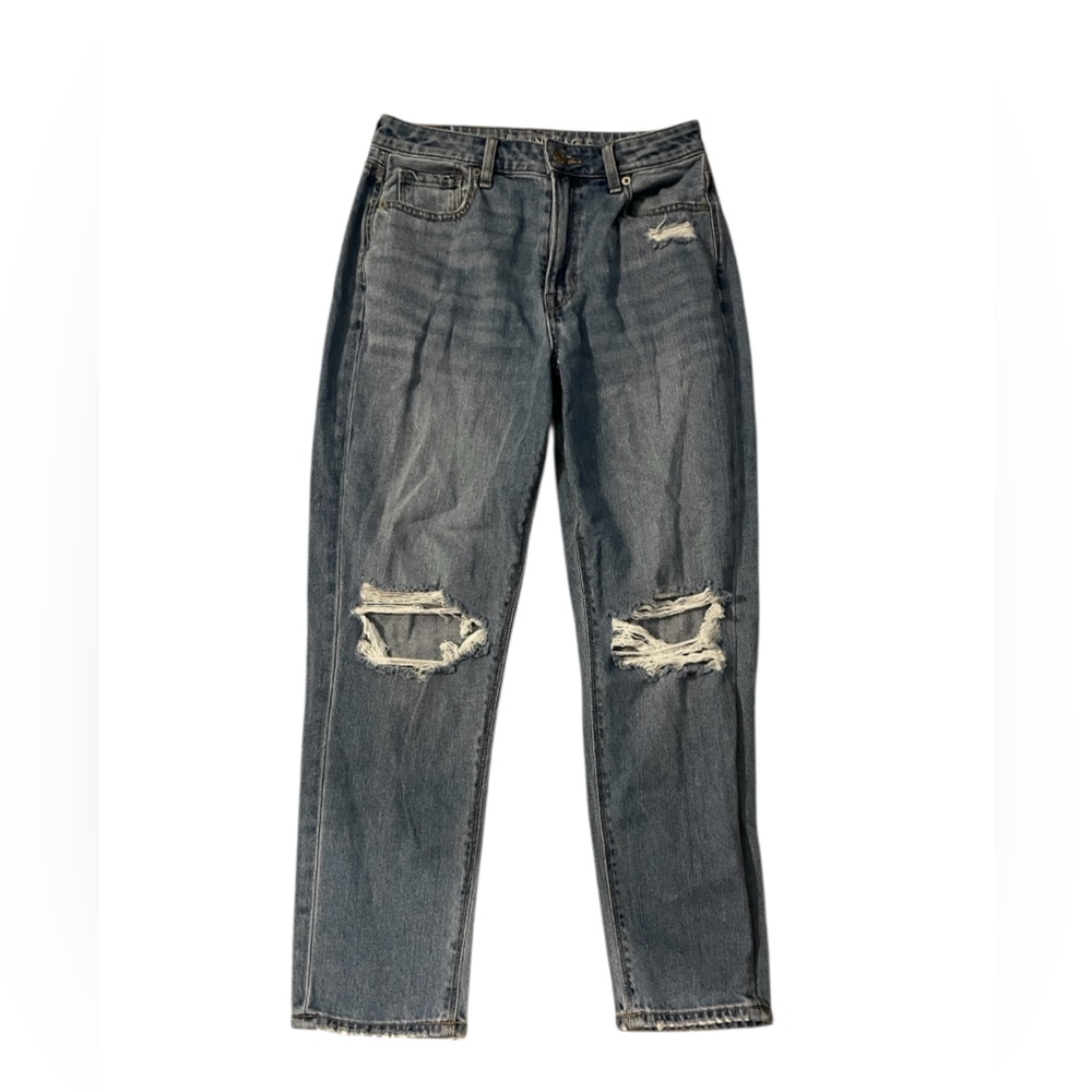 American Eagle Straight Leg Mom Jeans -Size 4 Short, Light Wash,Distressed Denim